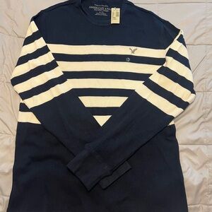 American Eagle Outfitters Navy and Cream Knit Top